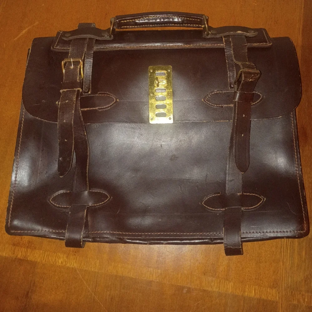 Vintage US Government Type VIII Leather Briefcase Navigation Document Bag Brass